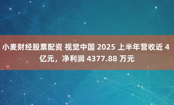 小麦财经股票配资 视觉中国 2025 上半年营收近 4 亿元，净利润 4377.88 万元